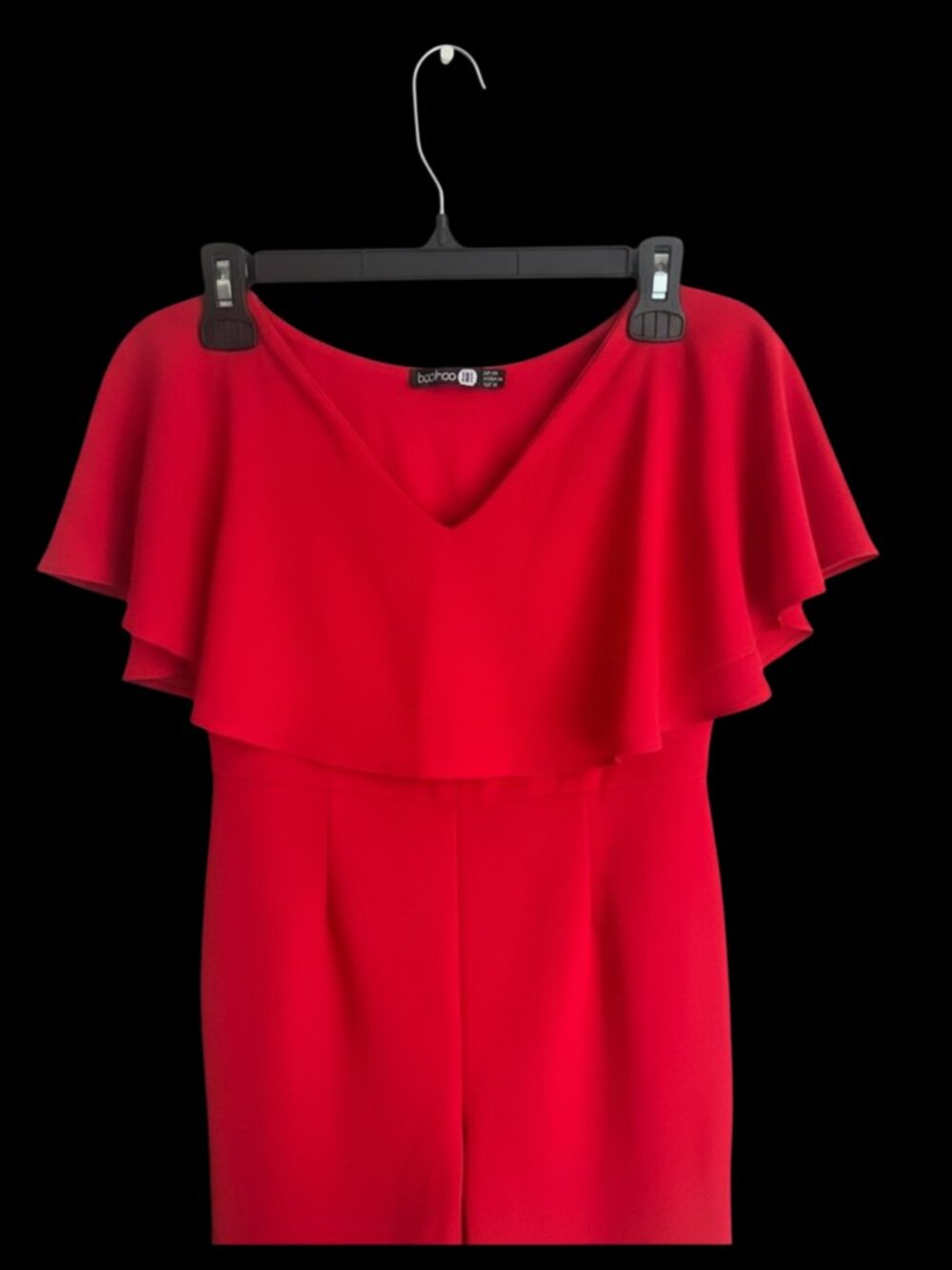 Boohoo Tall Red Ruffle Romper Size 12 V Neck Flutter Sleeve